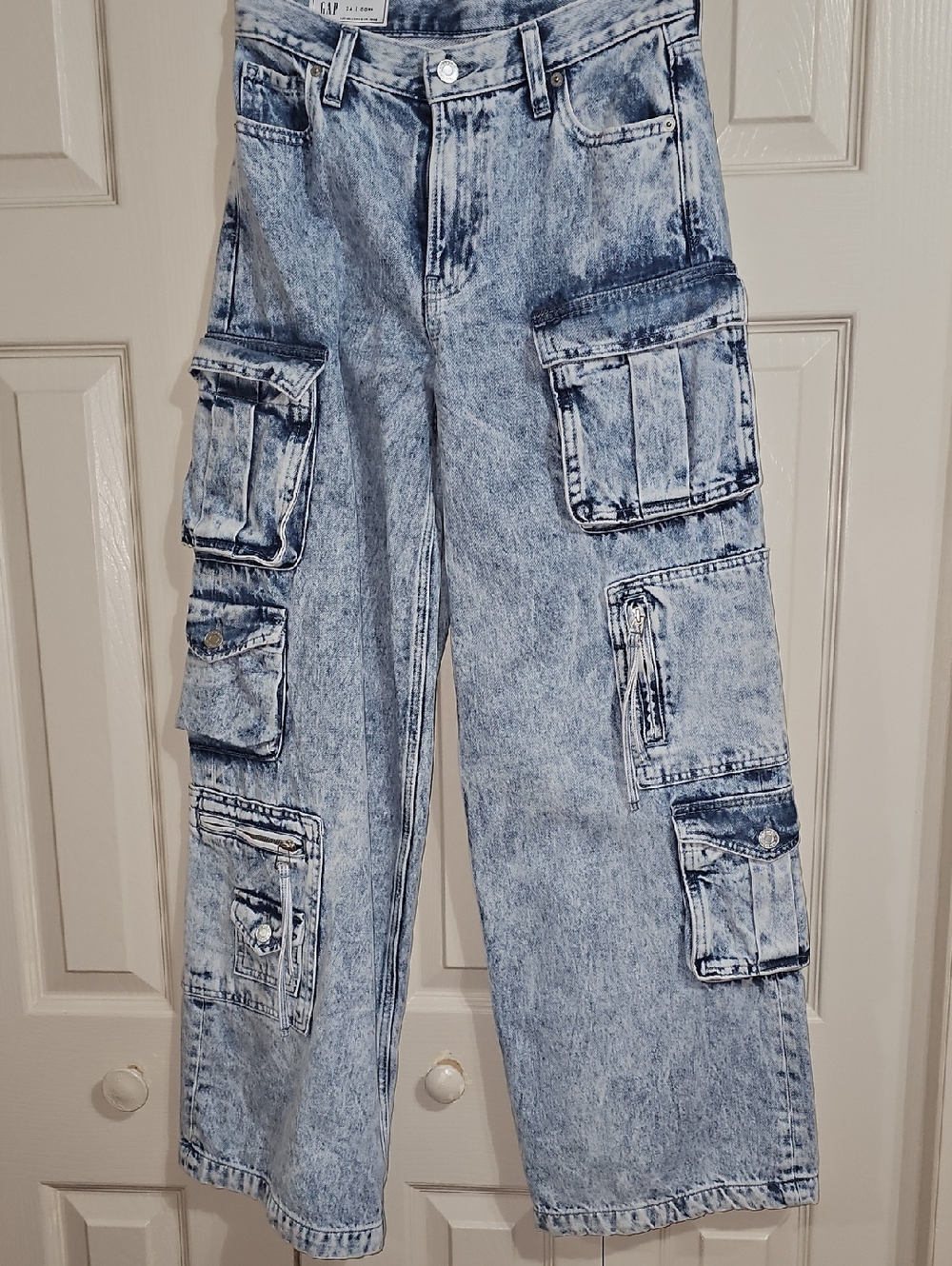 GAP Light Acid Wash Blue Relaxed Cargo Jeans